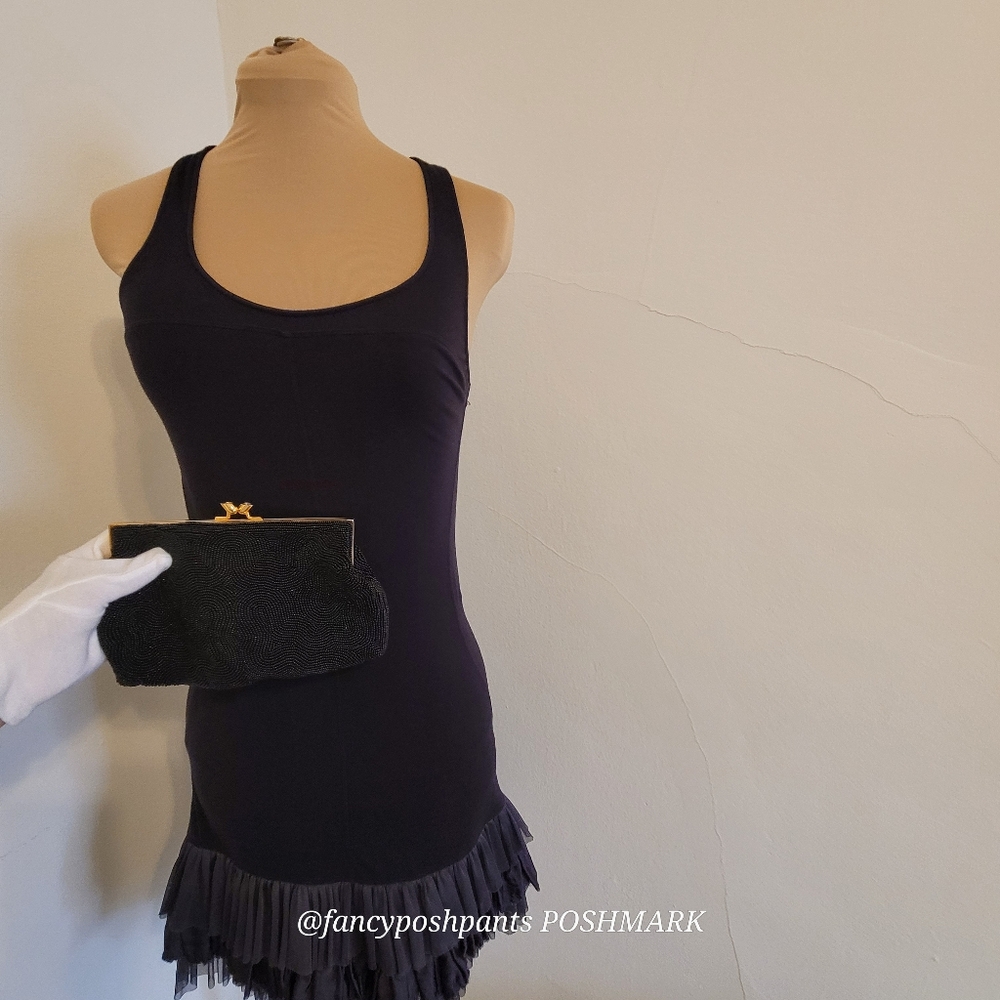 FREE PEOPLE cotton tiered ruffle bodycon stretch party dress black racer back - Picture 14 of 16